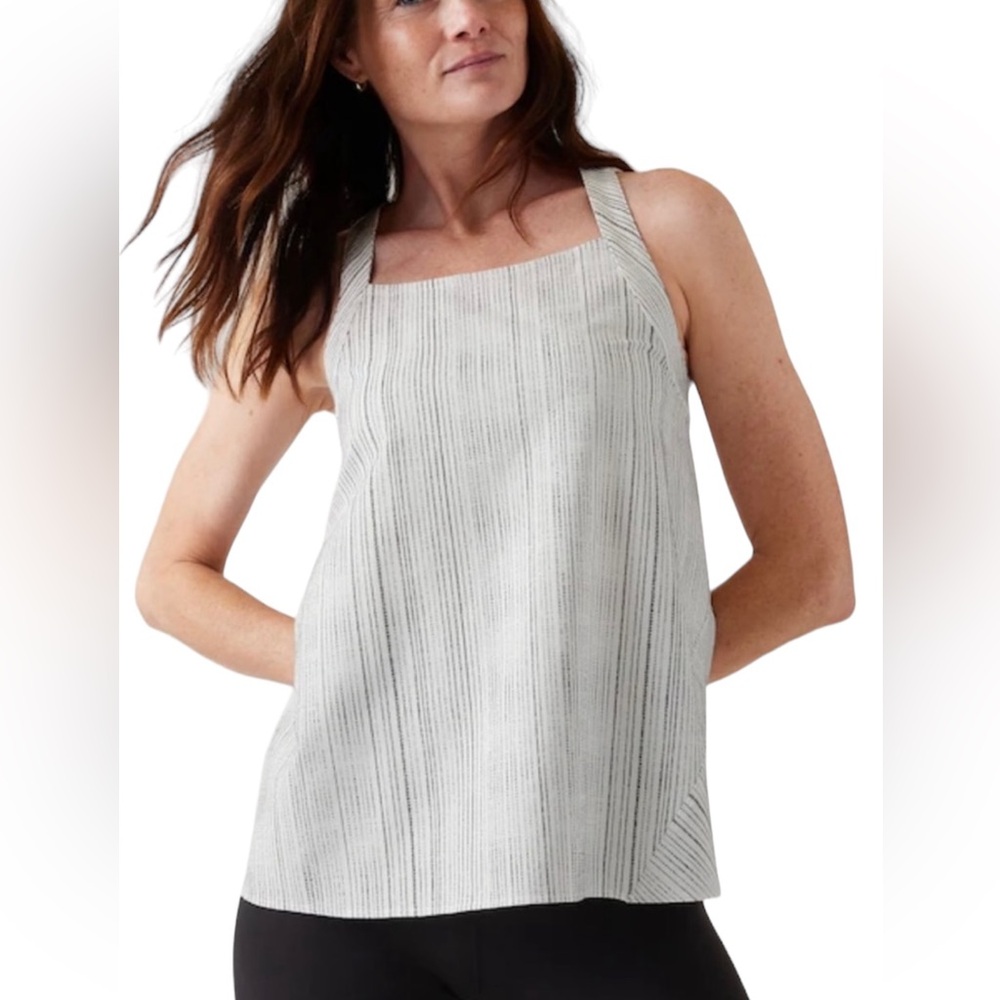 Athleta Arrival White Thin Black Stripe Criss Cross Back Size Small